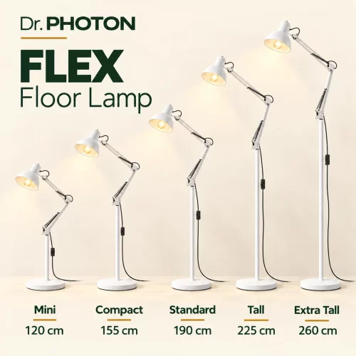 Pastatomas šviestuvas (toršeras) augalams Dr. PHOTON FLEX, E27, 120–260 cm, baltos spalvos