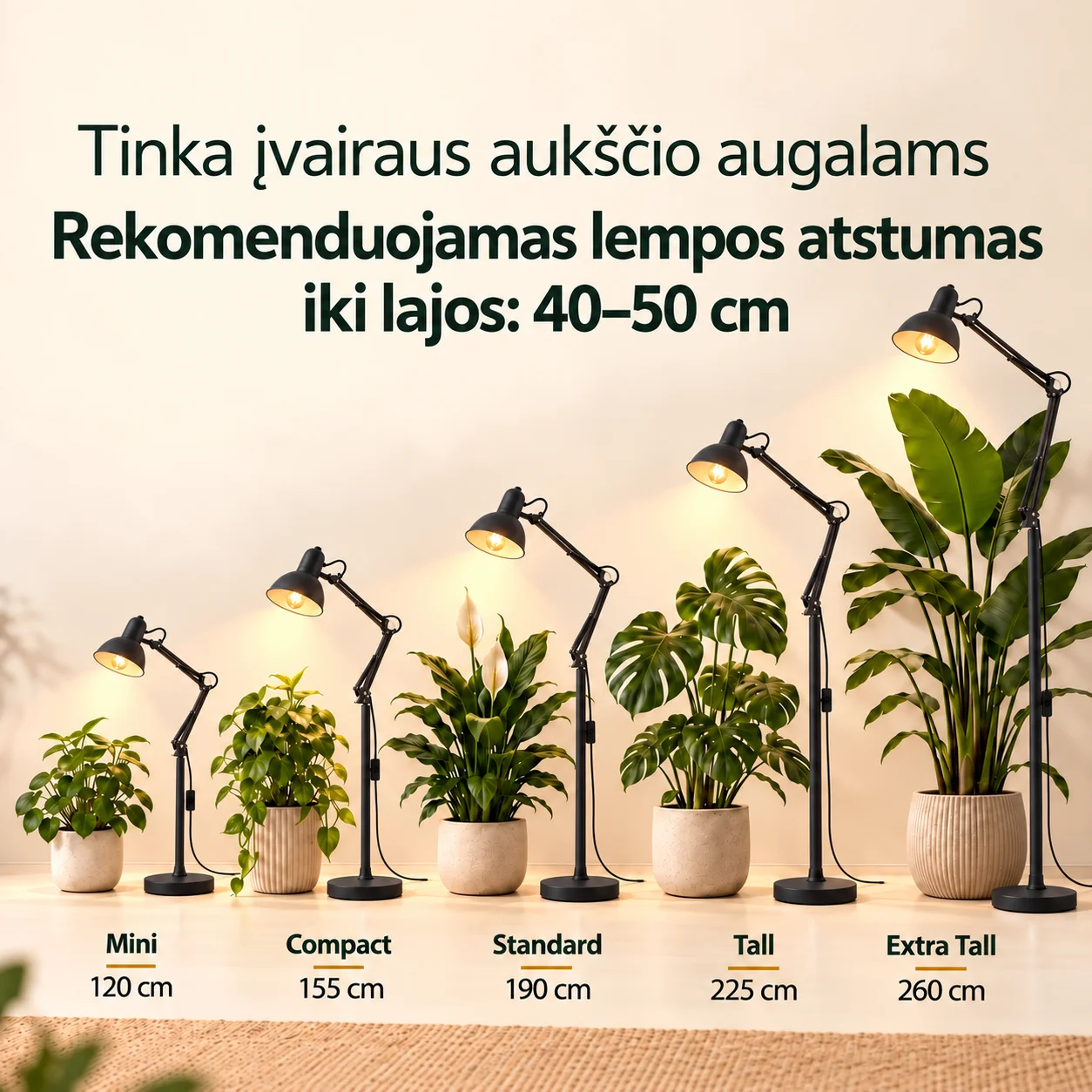 Pastatomas šviestuvas (toršeras) augalams Dr. PHOTON FLEX, E27, 120–260 cm, juodos spalvos - Image 2