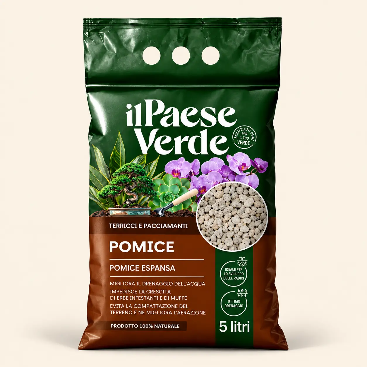 Pemza (pumeksas) augalams, drenažui ir substratui Il Paese Verde, 5 L