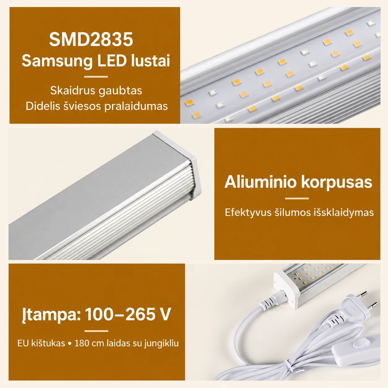 LED lempa augalų žiemojimui, saulės šviesos imitacija | Dr. PHOTON Sunlight LED-336 | 30W | 105 cm | 4000K - Image 2