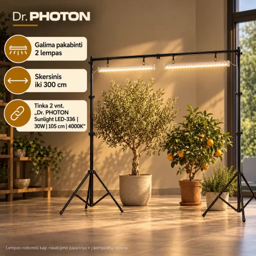 Stovas augalų lempoms su dviem trikojais, aukštis iki 260 cm, skersinis iki 300 cm | Dr. PHOTON StandON DUO-260/300